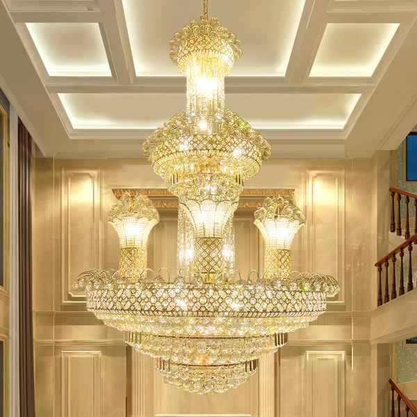 Lustres de cristal de ouro grandes luminárias de luxo americano lustre de lustre dourado