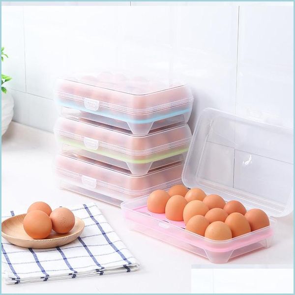 Outra organização de armazenamento de cozinha Organizador de ovo de plástico Organizador de geladeira armazenamento 15 ovos caixas de contêiner portáteis ao ar livre Caixas dr dh53d