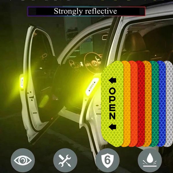 Nuovo 2 Pz/set Strisce Riflettenti Fluorescenti Adesivo Porta Auto Nastro Universale Segnale di Avvertimento di Sicurezza APERTO Nastro Altamente Riflettente