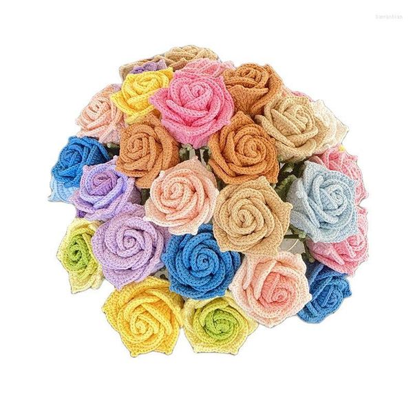 Flores decorativas 5 galhos gradiente Rosas artificiais Festa de casamento Bouquet Diy Sutff Knitting Propõe vermelho rosa