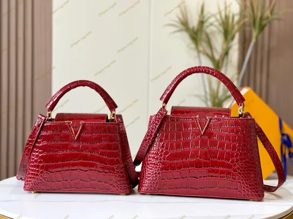 Klasik kadın el çantası lüks tasarımcı çanta moda deri timsah Avrupa İngiliz tarzı evrak çantası altın gümüş siyah bir omuz crossbody iş çantası