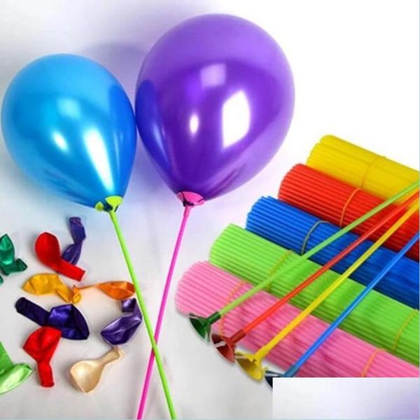 Decoração de festa 100pcs/lote 27 cm Holder Bolloon Stick Colorf PVC Hasts Sticks com Copo de Birthday Supplies Acessórios Drop Drop Ho dhfo7