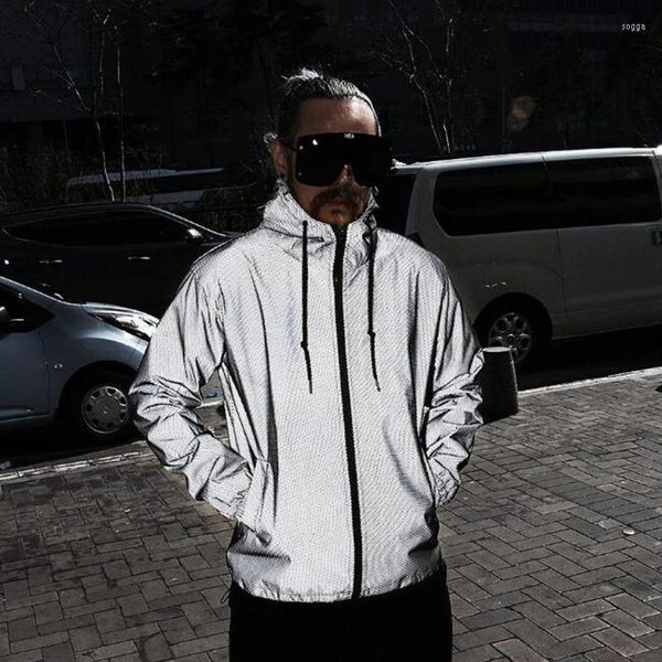 Jackets masculinos Night Night Full Reflective Windbreaker Mesh Jacket Capeled Streetwear