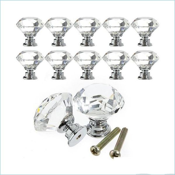 Griffe zieht Kabinett Pl 30 mm Diamant Möbelzubehör Klares Kristallglas Tür Der Griff Knob Schraube für Home Kitchen Drop Del Dhhab