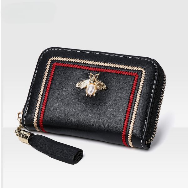 Echtes Leder Tactile Feel Clutch Multi-Card-Slot Kartenhalter Reißverschluss Schmetterling Dekoration Dokumentenpaket Geldbörse Fabrik Großhandel