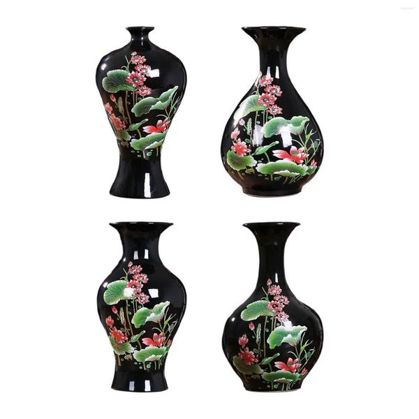 Vasos Estilo chinês Black Ceramic Vase Lotus Pattern Ornament Crafts for Party