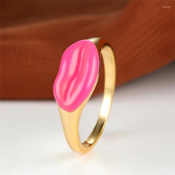 Fedi nuziali Cute Female Lady Red Lips Ring Rose Drop Oil Engagement Vintage Gold Color For Women
