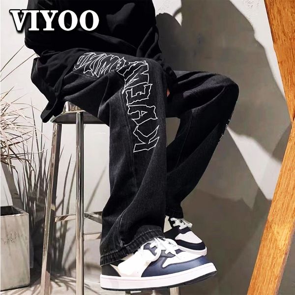 Jeans masculino Momente Hip Hop Masculino Preto Y2K Man Baggy Man Retro Vintage calça de jeans reta Legas largas para homens 230330