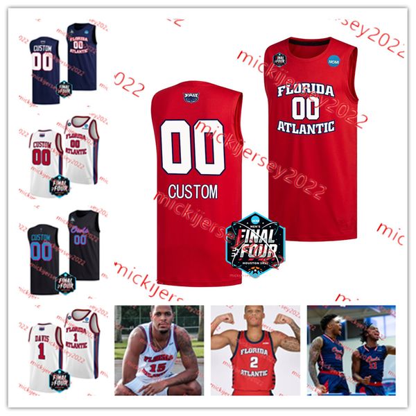 Johnell Davis 2023 Mens Final Four FAU Owls Maglia da basket Alijah Martin Vladislav Goldin Brenen Lorient Nicholas Boyd Florida Atlantic Owls Maglie personalizzate