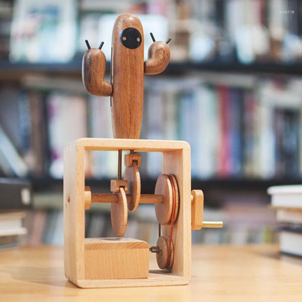 Dekorative Figuren Kreative Kaktus Spieluhr Dekoration Handgemachtes Spielzeug Geschenk Familie Schlafzimmer Arbeitszimmer Café Holzkisten Spaß