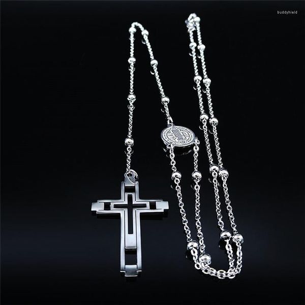 Ketten Edelstahl Christian Jesus Kreuz Langkettige Halskette Für Frauen/Männer Silber Farbe Schmuck Acero Inoxidable Joyeria N1173S08