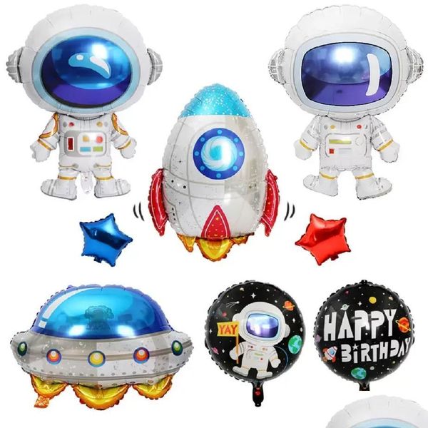 Decoração de festa balões de foguetes 3D Balloons Astonautas Balão Espaço Exterior Espaço e Ballon para Anuavoyboy Kids Baloons Toys Drop De Dhm4t