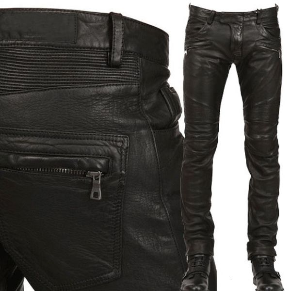 Calça de couro de jeans masculino masculino de motocicleta calça masculina preta moda pU pilotagem de motociclista à prova d'água Male Rua Male Plus Tamanho 230330