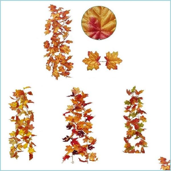 Flores decorativas Wreaths Wreaths Artificial Maple Leaf Vine 180cm Rattan Autumn Amarelo Hanging decoração Halloween Ação de Graças Fake Le Dhmjt