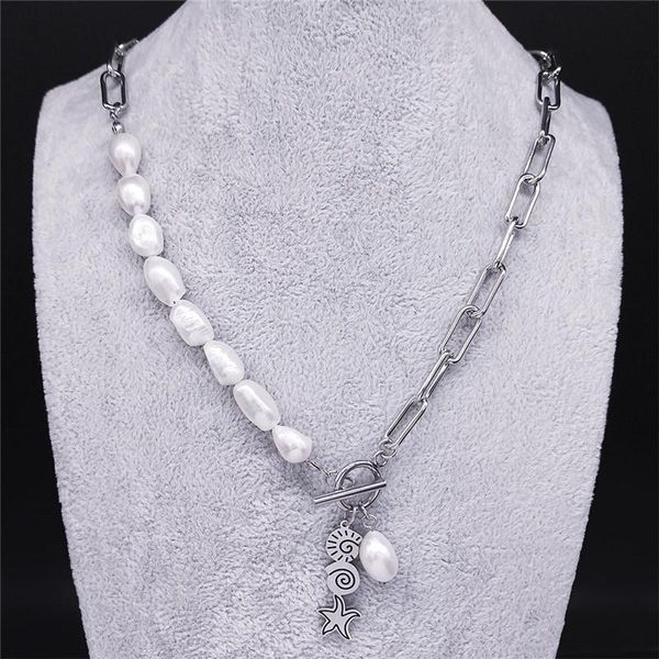 Anhänger Halsketten Urlaub Strand Shell Schnecke Süßwasserperlen Edelstahl Silber Farbe Chocker Halskette Frauen Schmuck Collares Mujer N3