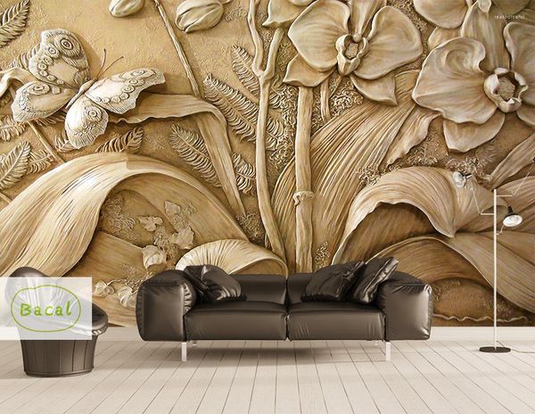 Sfondi Bacal Interior Classic Wall Paper Luxury 5D Stereo European Butterfly Flower Wallpaper Murale TV Sfondo Papel De Parede 3d