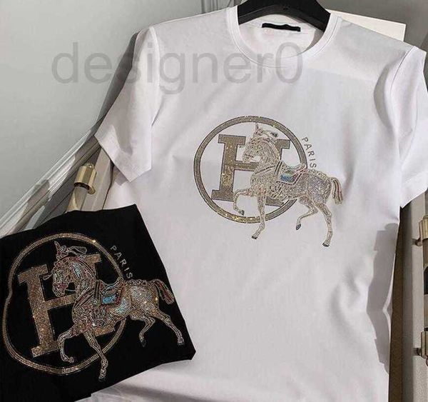 Herren-T-Shirts beliebtes europäisches Kurzarm-T-Shirt für Herren, heißer Diamant, goldenes Pferd, Trend, dünner Schnitt, mercerisierter Rundhalsausschnitt, halbärmliges T-Shirt ZJ11