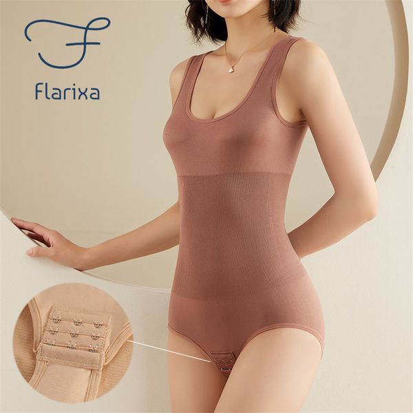 Vita Tummy Shaper Flarixa Large OnePiece Body Trainer Donna Pantaloni addominali senza cuciture Bottone cavallo Perdita di peso Reggiseno 230330