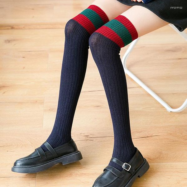 Damensocken Herbst und Winter japanische Overknee-Oberschenkel Damen Langschlauch Farbabstimmung Vintage Dicke Wolle College-Stil