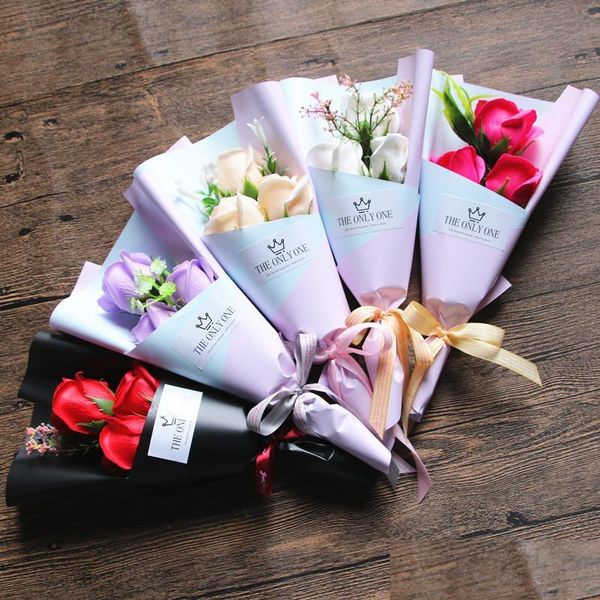 Dekoratif Çiçek Çelenk Sevgililer Günü Sabun Gül Çiçek Nişan Yıldönümü 3 Kafalar Buket Karanfil Anneler/Öğretmen DH3A'lar