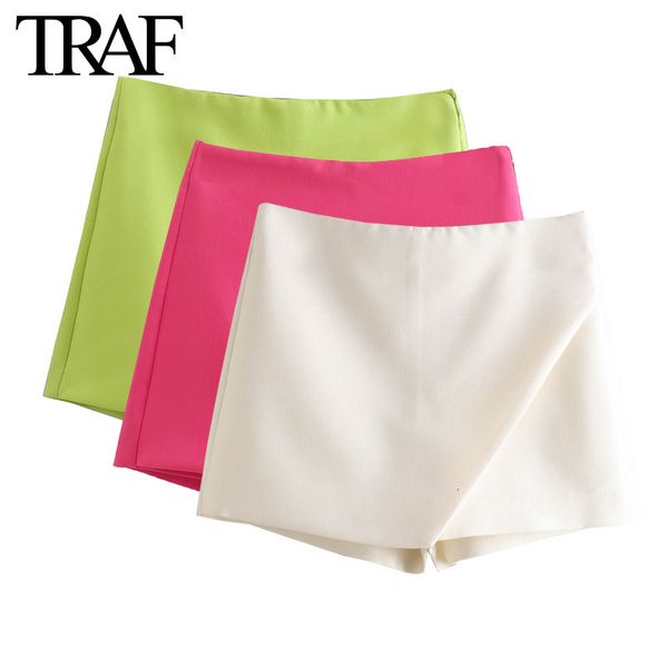 Женские шорты TRAF, женская летняя одежда, белые асимметричные колготки, модные женские широкие шорты с высокой талией и боковой молнией 230330