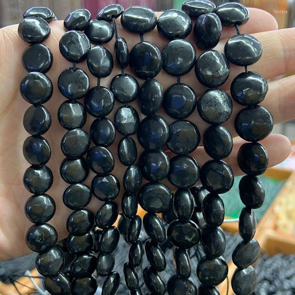 Perline Natural Black Shungite Stone 15'' Coin DIY Loose Healing per gioielli che fanno collana bracciale da donna