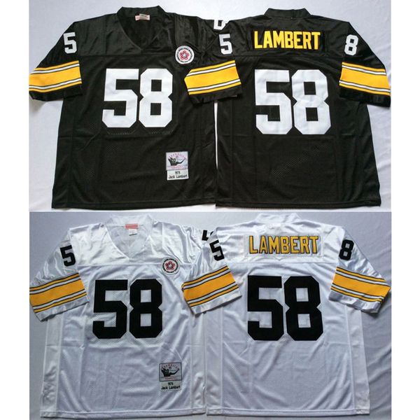 Abbigliamento da football americano Jack Lambert 58 maglie ritorno al passato uomo bianco nero camicia mitchell ness formato adulto maglia cucita ordine mix