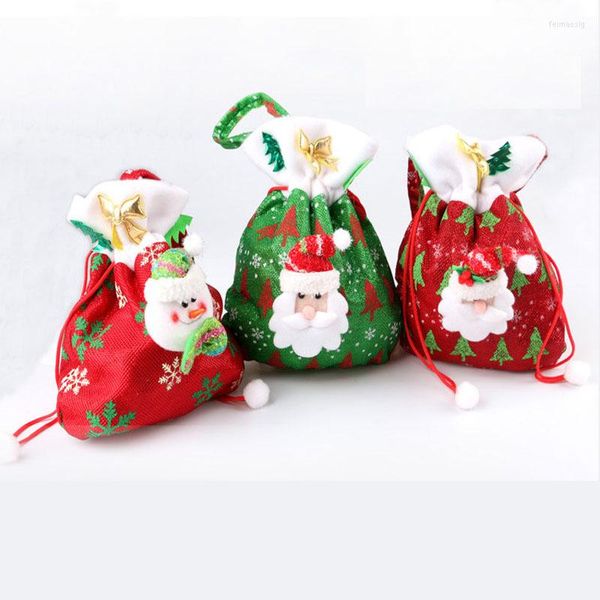 Decorazioni natalizie 1 PZ Bella Babbo Natale Pupazzo di neve Borse Tessuto non tessuto Sacchetto di caramelle rosso / verde Regalo per bambini Anno 3 Stile Scelta