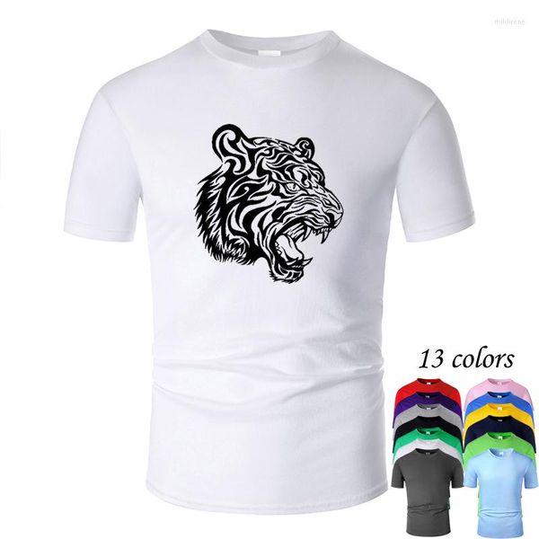 Herren T-Shirts Tiger Line Art O-Ausschnitt Baumwollhemd Männer und Frauen Unisex Sommer Kurzarm Casual T-Shirt M02073