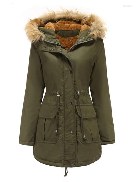 Casacos de trincheira feminina engrossa lã Flored parka inverno casaco de pele grande com capuz com bolsos casuais com capuz de manga comprida jaquetas