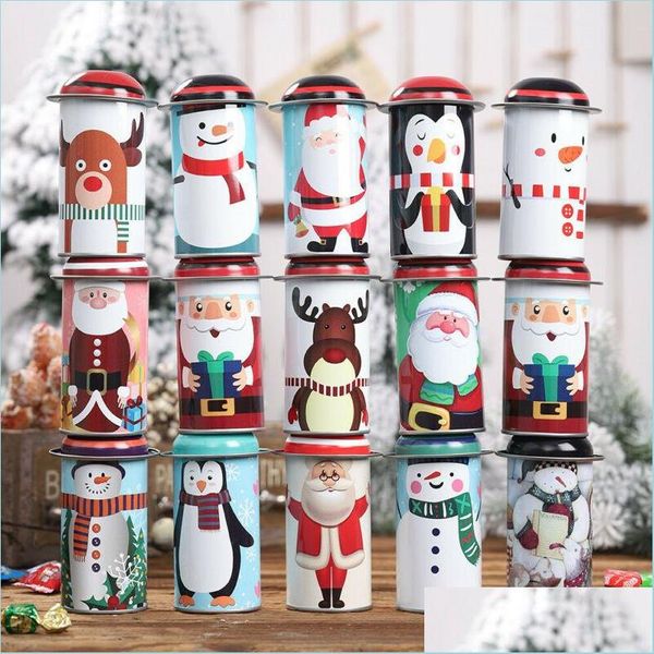 Decorações de Natal Candy Tin Box Merry Xmas Santa Claus Padrão de Snovamento Caixas de Armazenamento de Lnack Crianças Doces Presente Feliz Ano Novo H DHPIF