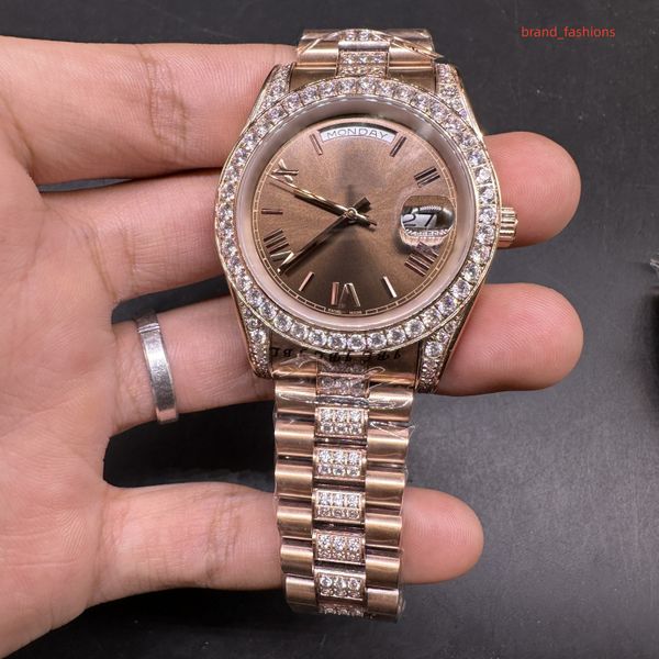 Orologio da uomo boutique di alta qualità Orologio da uomo in acciaio inossidabile oro rosa Orologio meccanico automatico con diamanti intarsiati manuali