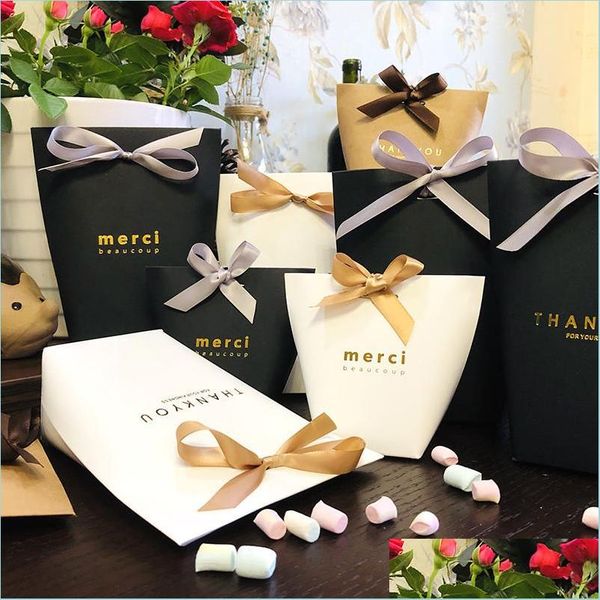 Altri articoli per feste Merci Sacchetto di caramelle Francese Grazie Bomboniere Confezione regalo Elegante Nero Bianco Abbronzante Consegna a domicilio H Dhrbe