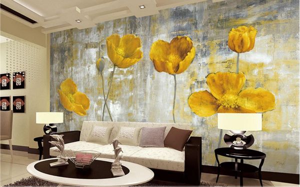 Sfondi Fiore giallo Po Murales Soggiorno Camera da letto Wall Art Home Decor Pittura Papier Peint Carta floreale 3d