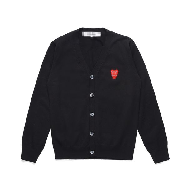 Maglioni da uomo firmati CDG Com Des Garcons Play Maglione da donna con bottoni a doppio cuore Cardigan in lana nera con scollo a V Taglia XL