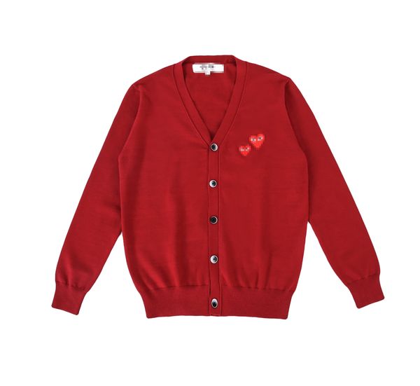 Maglioni da uomo firmati CDG Com Des Garcons Play Maglione da donna con cuori rossi Cardigan con scollo a V in lana con bottoni rossi Taglia XL