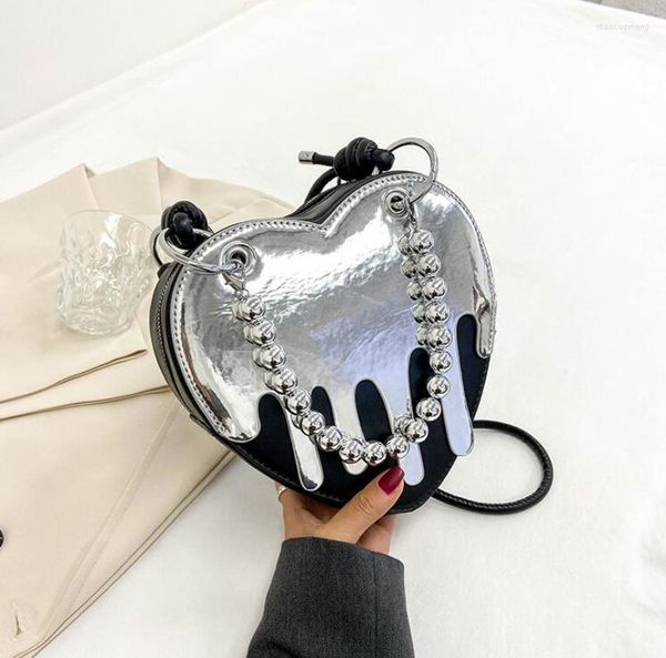 Bolsas de noite bolsas e bolsas em forma de coração para mulheres designers saco de ombro com cadeia de miçangas prateada Crossbody Black Clutch