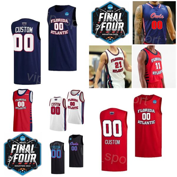 Florida Atlantic Owls Fau College 2 Nicholas Boyd Jersey Basketbol 2023 Final Four 11 Michael Forrest 4 Bryan Greenlee 1 Johnell Davis 15 Alijah Martin Dikiş NCAA