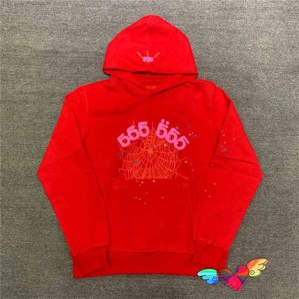 Mens Hoodies Sweatshirts Kırmızı 555555 Hoodie Erkek Kadınlar 1 Yüksek Kaliteli Melek Numarası Puf Baskı Grafik Web Tullukları 14A8