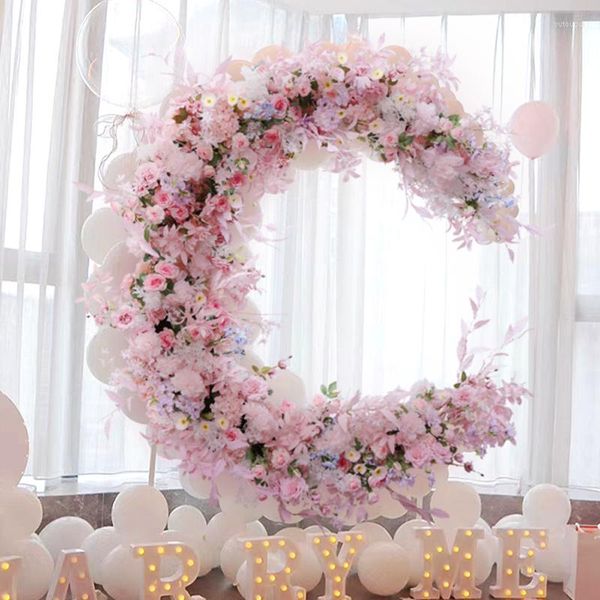 Fiori decorativi Pink Rose Floral Row Wedding Backdrop Flower Stand Arrangement Decor Arch Frame Event Party Prop Floor Window Display