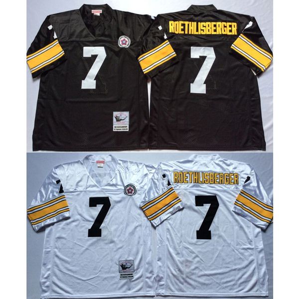 Abbigliamento da football americano Ben Roethlisberger 7 maglie ritorno al passato uomo bianco nero camicia mitchell ness formato adulto maglia cucita ordine mix