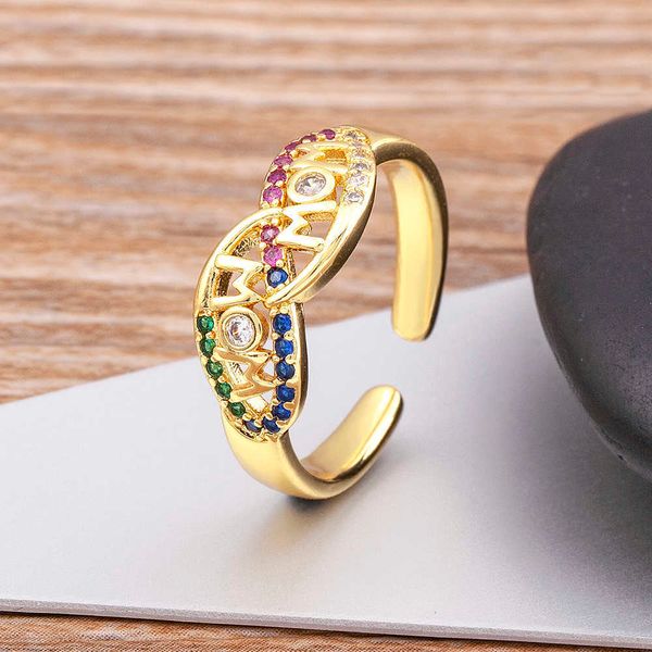 Anello solitario Nidin Alta qualità Festa della mamma Mamma Anelli regolabili aperti Gioielli Cubic Zirconia Donna Hollow Design semplice Regalo raffinato per donna Y2303