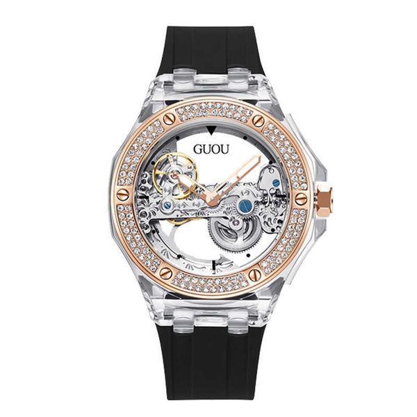 Nuovo Temperamento Fashion Designer femminile Semplice Orologio da donna Orologio da donna impermeabile con cinturino in silicone con strass Tavolo meccanico di tendenza