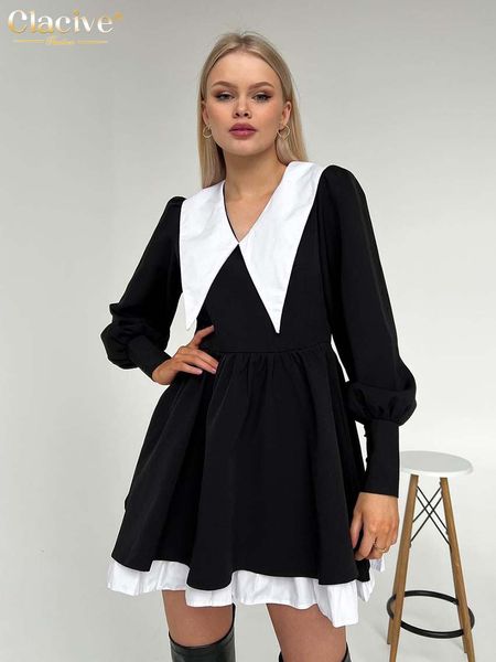 Vestidos casuais clacive moda boneco de pescoço preto feminino feminino lanterna casual Mini vestido feminino elegante vestido de remendo 230330