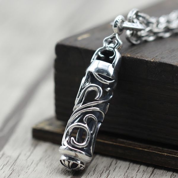 B92 S925 Sterling Silber Anhänger Personalisierter Punk-Stil Retro Hip Hop Einfaches aushöhlen Zylindrisches Kreuz Blume Briefform Geschenk für Liebhaber