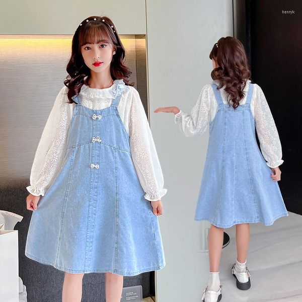 Kleidung Sets Mode Mädchen Kleidung Set Kinder Langarm Top Denim Röcke 2pcs Korean Outfits Kinder Frühling Herbst Anzug 6 7 8 10 11 12 Y