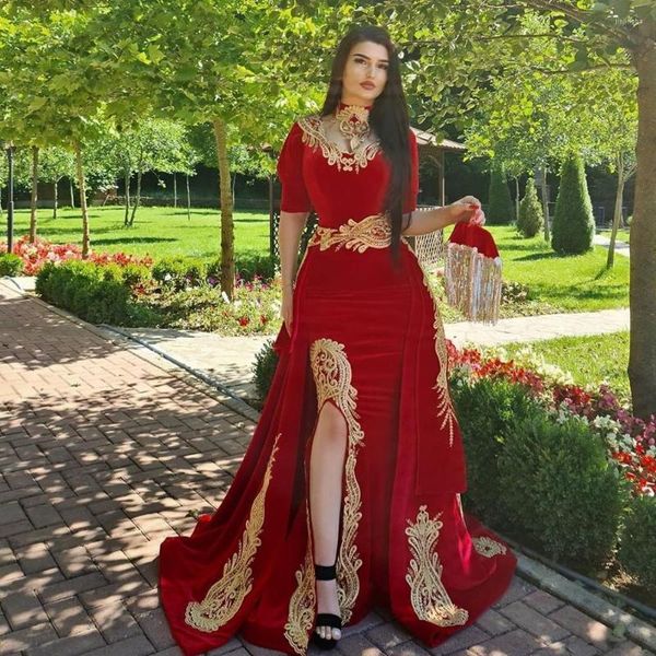 Платье для вечеринок красные бархатные вечерние арабские кружевные кружев
