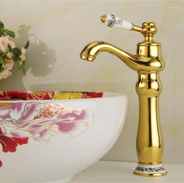 Badezimmer-Waschtischarmaturen, hochwertiges Messing, goldener Wasserhahn, klassischer Stil und kaltes Beckenzubehör