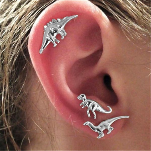 Brincos de garanhão 8seasons Fashion Ear Post Set Metal Dinosaur Animal Styles Jeia criativa para mulheres Presente 1 (3 pares/conjunto)