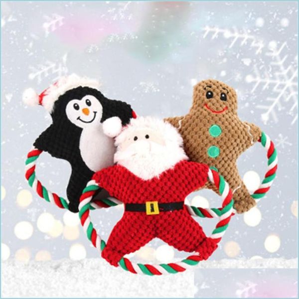 Brinquedos de cachorro Chews Mente mordida molar Santa Gingerbread Man Doll Puppy Plush Vocal Christmas Gifts Drop Deliver